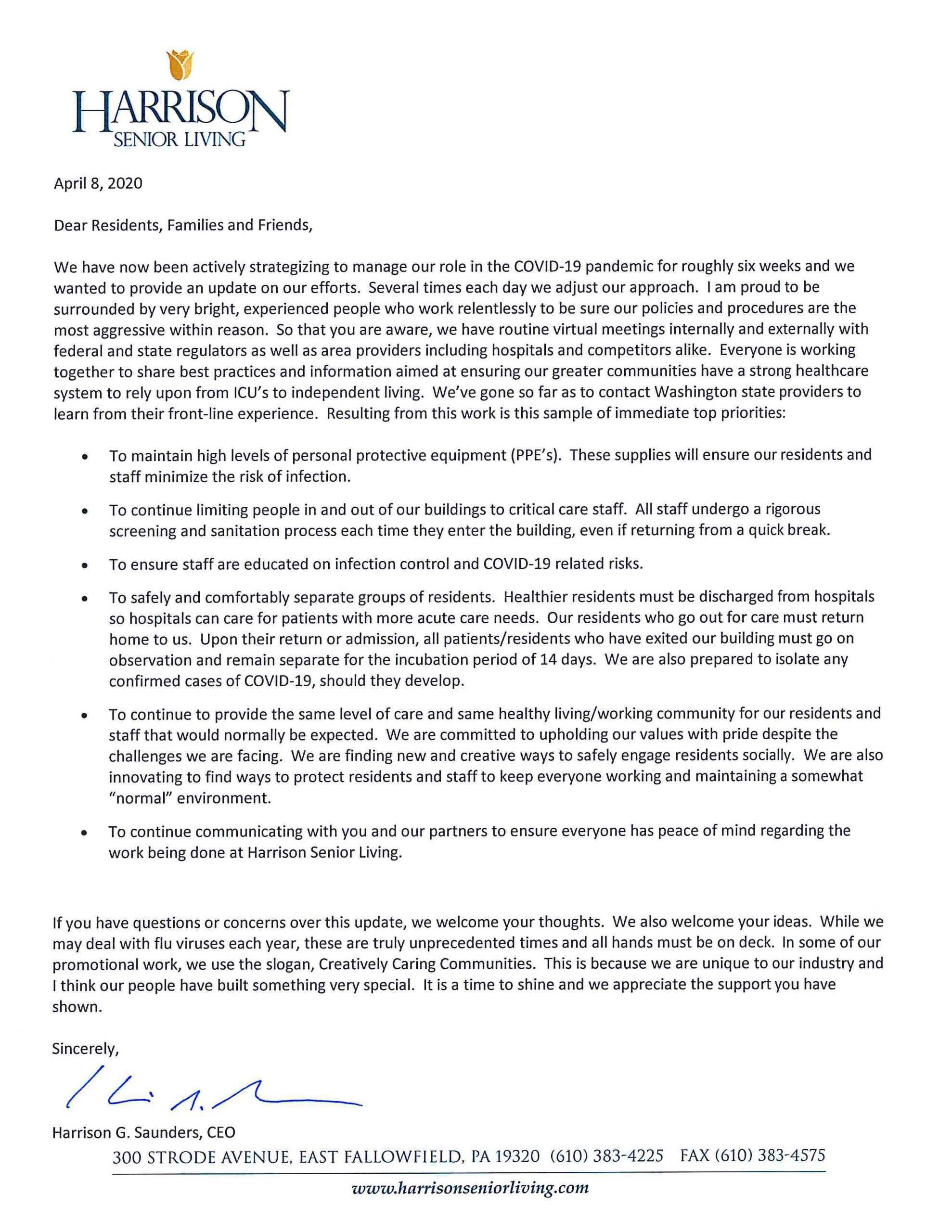 harrison senior living letter